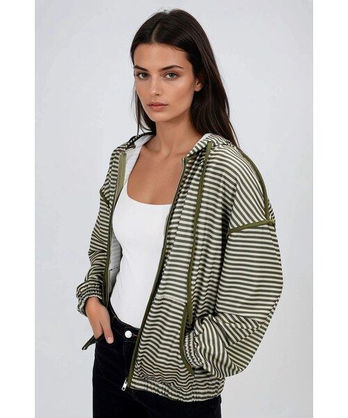 TOBI（-）の「Breezy Mood Striped Hooded Jacket - Green（その他・レディース・other）」の2枚目の写真