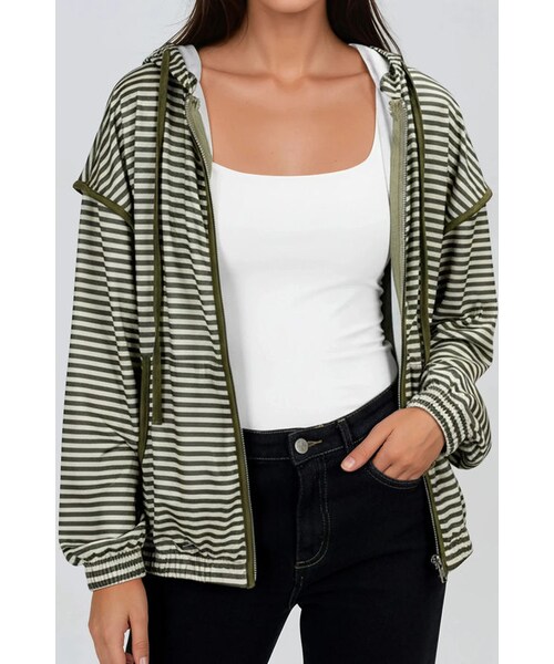 TOBI（-）の「Breezy Mood Striped Hooded Jacket - Green（その他・レディース・other）」の4枚目の写真