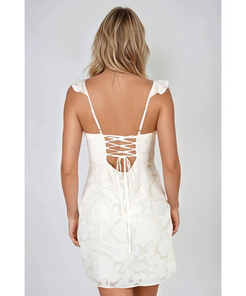 TOBI（-）の「Sweetheart Muse Ruffle Lace Up Back Mini Dress - Off White（ワンピース/ドレス・レディース・other）」の2枚目の写真