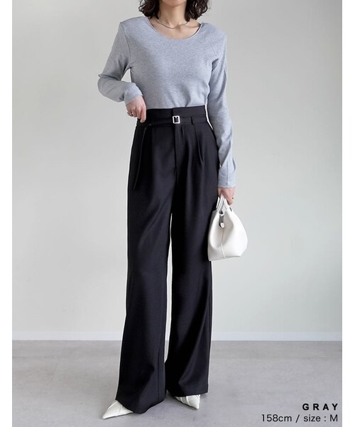 Re:EDIT（リエディ）の「前後2WAYショルダーパッドカットソー - トップス通販 | 人気レディースファッション - Re:EDIT（リエディ）（その他・レディース・ブラック/ホワイト/グレー/カーキ・M/L）」の13枚目の写真