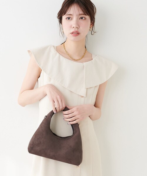 natural couture（ナチュラルクチュール）の「リボン付きスエードバッグ（ハンドバッグ・レディース・ブラウン/ダークブラウン・FREE）」の2枚目の写真