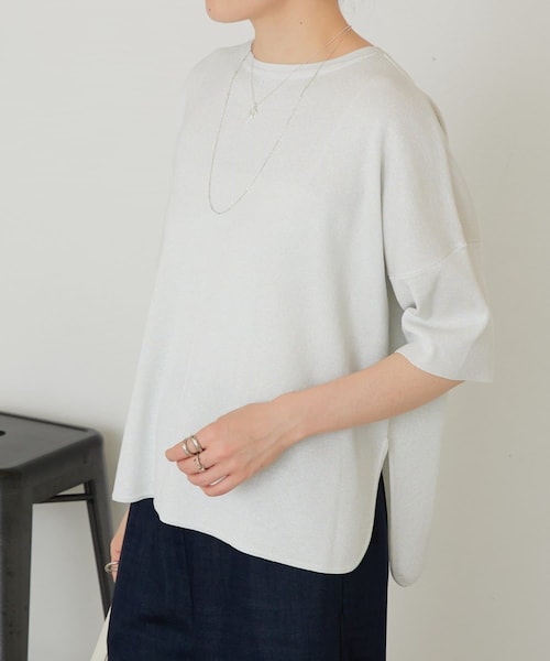 BEARDSLEY(ビアズリー)の「半袖サラッとプルオーバー(ニット/セーター・レディース・シルバー/ブラックニッケル/ホワイト・F)」の1枚目の写真