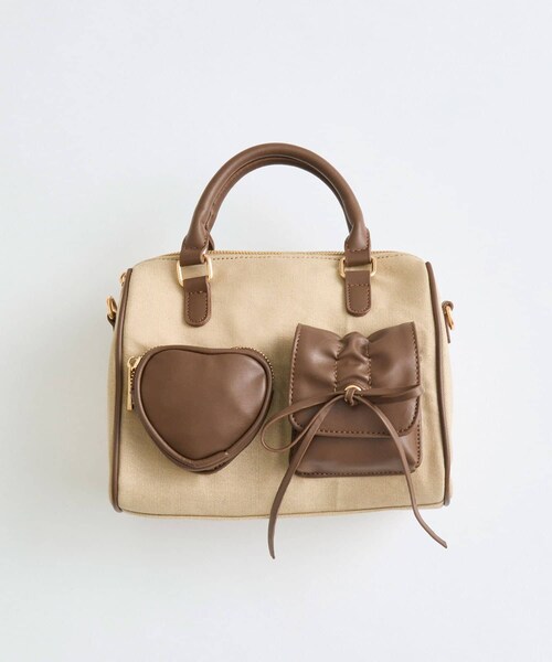 OLIVE des OLIVE(オリーブデオリーブ)の「配色ミニボストンバッグ(ショルダーバッグ・レディース・アイボリー/ブラウン/ワンウォッシュ・FREE)」の2枚目の写真