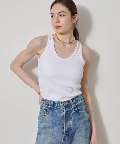 Whim Gazette（ウィムガゼット）の「ヴィンテージテレコタンク（タンクトップ・レディース・ブラウン/オフホワイト/カーキ/ブラック/ベージュ・F）」の2枚目の写真