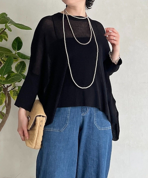 un dix cors(アンディコール)の「UVカットワイドプルオーバー(ニット/セーター・レディース・ブラック/グリーン/ベージュ・F)」の1枚目の写真