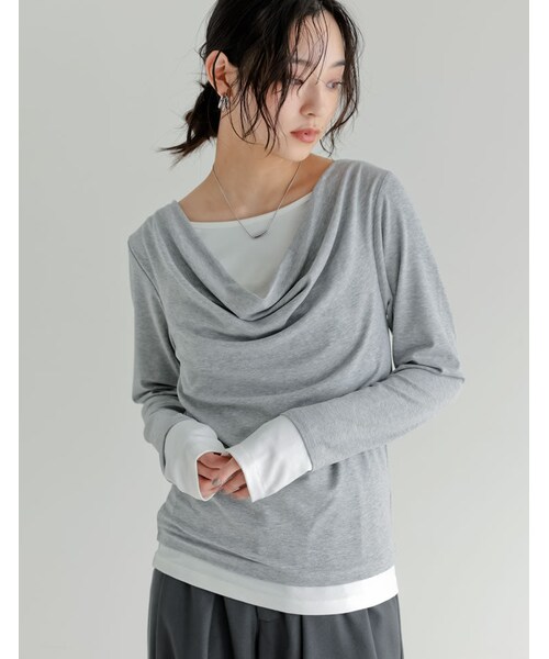 Re:EDIT(リエディ)の「レイヤード風ドレープトップス - トップス通販 | 人気レディースファッション - Re:EDIT(リエディ)(その他・レディース・ブラック/杢グレー/ブラウン/ライトブルー/レッド・M/L)」の20枚目の写真