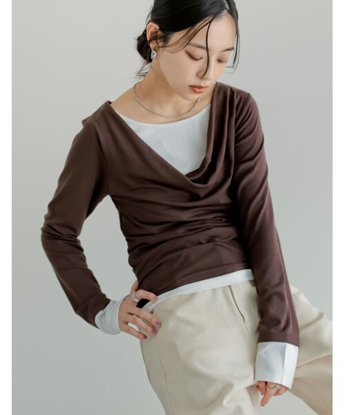 Re:EDIT(リエディ)の「レイヤード風ドレープトップス - トップス通販 | 人気レディースファッション - Re:EDIT(リエディ)(その他・レディース・ブラック/杢グレー/ブラウン/ライトブルー/レッド・M/L)」の22枚目の写真