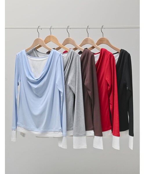 Re:EDIT(リエディ)の「レイヤード風ドレープトップス - トップス通販 | 人気レディースファッション - Re:EDIT(リエディ)(その他・レディース・ブラック/杢グレー/ブラウン/ライトブルー/レッド・M/L)」の2枚目の写真