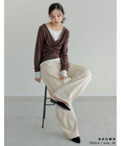 Re:EDIT(リエディ)の「レイヤード風ドレープトップス - トップス通販 | 人気レディースファッション - Re:EDIT(リエディ)(その他・レディース・ブラック/杢グレー/ブラウン/ライトブルー/レッド・M/L)」の15枚目の写真