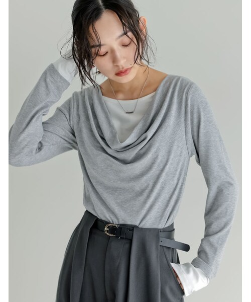 Re:EDIT(リエディ)の「レイヤード風ドレープトップス - トップス通販 | 人気レディースファッション - Re:EDIT(リエディ)(その他・レディース・ブラック/杢グレー/ブラウン/ライトブルー/レッド・M/L)」の4枚目の写真