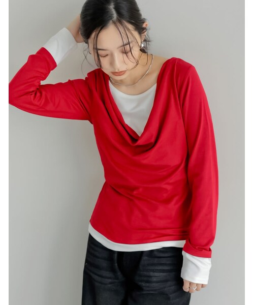 Re:EDIT(リエディ)の「レイヤード風ドレープトップス - トップス通販 | 人気レディースファッション - Re:EDIT(リエディ)(その他・レディース・ブラック/杢グレー/ブラウン/ライトブルー/レッド・M/L)」の6枚目の写真