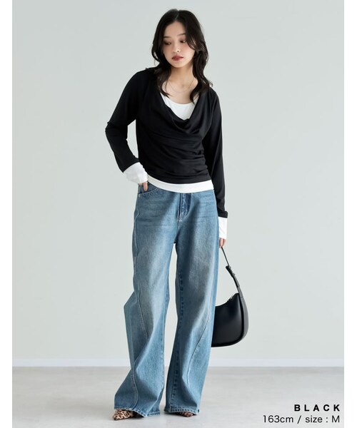 Re:EDIT(リエディ)の「レイヤード風ドレープトップス - トップス通販 | 人気レディースファッション - Re:EDIT(リエディ)(その他・レディース・ブラック/杢グレー/ブラウン/ライトブルー/レッド・M/L)」の10枚目の写真