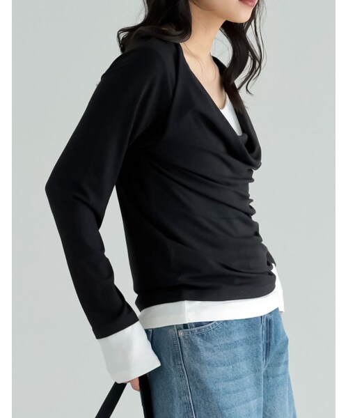 Re:EDIT(リエディ)の「レイヤード風ドレープトップス - トップス通販 | 人気レディースファッション - Re:EDIT(リエディ)(その他・レディース・ブラック/杢グレー/ブラウン/ライトブルー/レッド・M/L)」の11枚目の写真