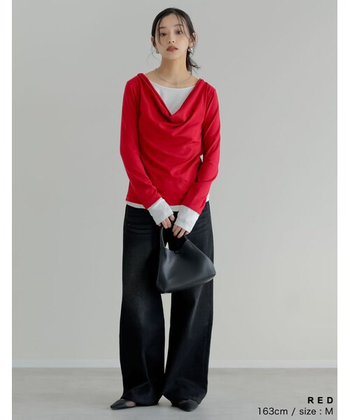 Re:EDIT(リエディ)の「レイヤード風ドレープトップス - トップス通販 | 人気レディースファッション - Re:EDIT(リエディ)(その他・レディース・ブラック/杢グレー/ブラウン/ライトブルー/レッド・M/L)」の16枚目の写真