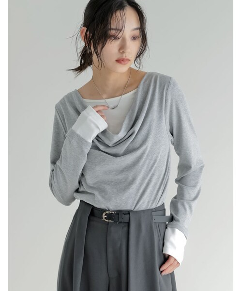 Re:EDIT(リエディ)の「レイヤード風ドレープトップス - トップス通販 | 人気レディースファッション - Re:EDIT(リエディ)(その他・レディース・ブラック/杢グレー/ブラウン/ライトブルー/レッド・M/L)」の13枚目の写真