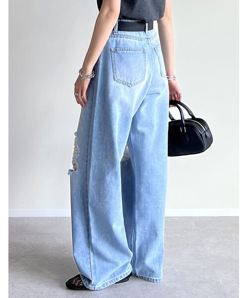 Re:EDIT(リエディ)の「ダメージデニムワイドストレートパンツ - パンツ通販 | 人気レディースファッション - Re:EDIT(リエディ)(その他・レディース・ブラック/ブルー/オーバーダイ・SC/M/MT/L)」の15枚目の写真