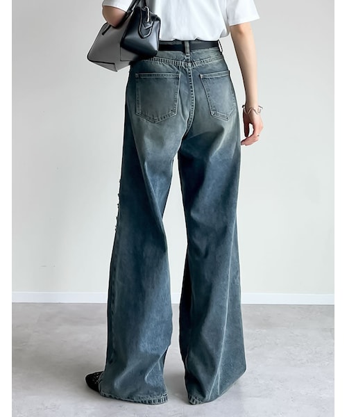 Re:EDIT(リエディ)の「ダメージデニムワイドストレートパンツ - パンツ通販 | 人気レディースファッション - Re:EDIT(リエディ)(その他・レディース・ブラック/ブルー/オーバーダイ・SC/M/MT/L)」の17枚目の写真