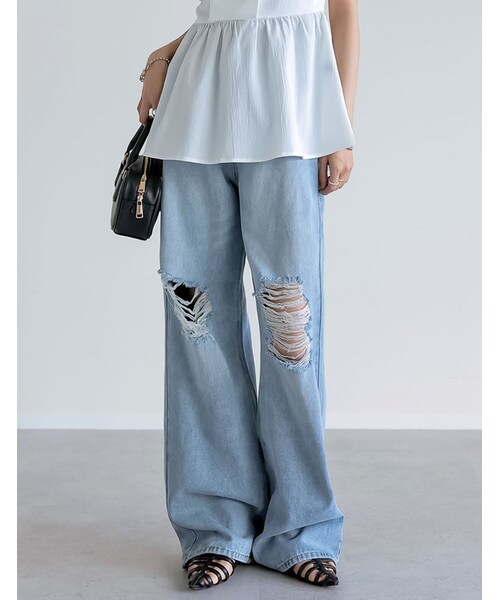 Re:EDIT(リエディ)の「ダメージデニムワイドストレートパンツ - パンツ通販 | 人気レディースファッション - Re:EDIT(リエディ)(その他・レディース・ブラック/ブルー/オーバーダイ・SC/M/MT/L)」の22枚目の写真