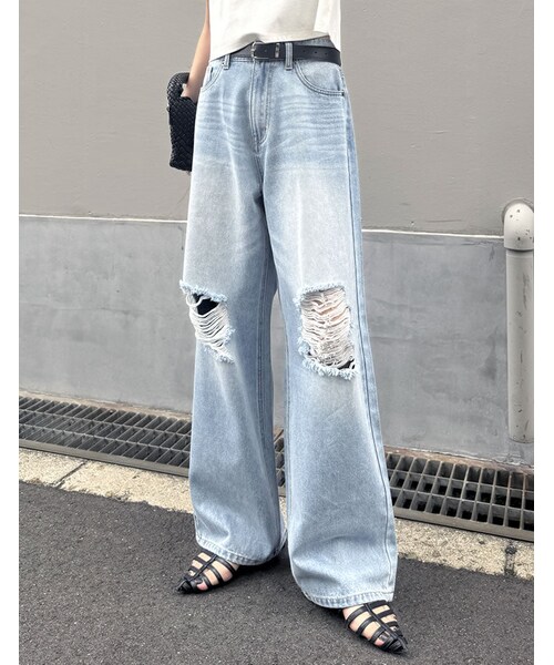 Re:EDIT(リエディ)の「ダメージデニムワイドストレートパンツ - パンツ通販 | 人気レディースファッション - Re:EDIT(リエディ)(その他・レディース・ブラック/ブルー/オーバーダイ・SC/M/MT/L)」の21枚目の写真