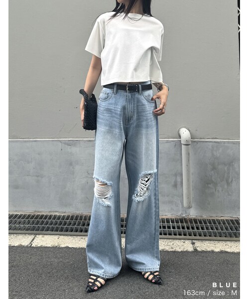 Re:EDIT(リエディ)の「ダメージデニムワイドストレートパンツ - パンツ通販 | 人気レディースファッション - Re:EDIT(リエディ)(その他・レディース・ブラック/ブルー/オーバーダイ・SC/M/MT/L)」の20枚目の写真