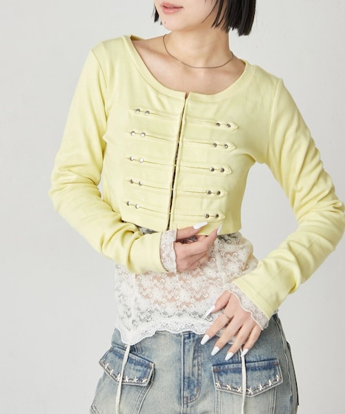 WHO'S WHO gallery(フーズフーギャラリー)の「【WEB限定サイズあり】ナポレオンショートトップス(Tシャツ/カットソー・レディース・グレー/オフホワイト/ブラック/イエロー・S/M)」の4枚目の写真