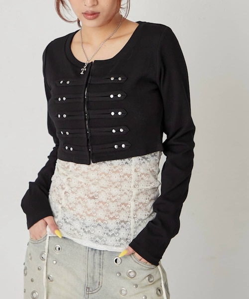 WHO'S WHO gallery(フーズフーギャラリー)の「【WEB限定サイズあり】ナポレオンショートトップス(Tシャツ/カットソー・レディース・グレー/オフホワイト/ブラック/イエロー・S/M)」の3枚目の写真