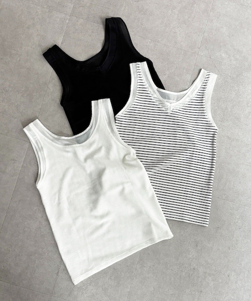 un dix cors(アンディコール)の「ラッセルシアー切り替え2WAYタンク(タンクトップ・レディース・ホワイト/ブラック/オフホワイト・F)」の2枚目の写真