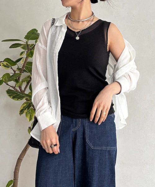 un dix cors(アンディコール)の「ラッセルシアー切り替え2WAYタンク(タンクトップ・レディース・ホワイト/ブラック/オフホワイト・F)」の3枚目の写真