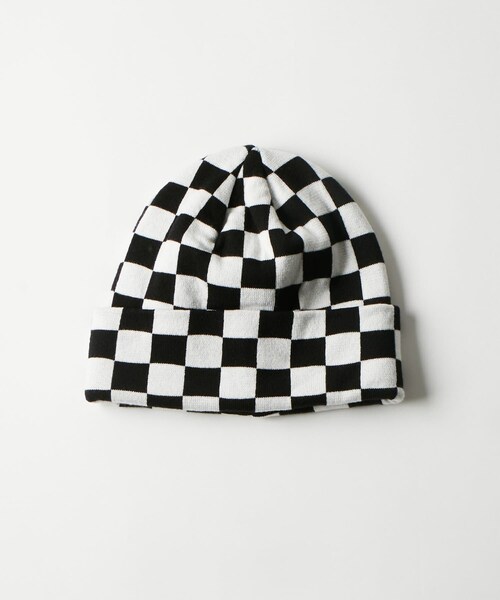 WHO'S WHO gallery(フーズフーギャラリー)の「チェッカービーニー(ニットキャップ/ビーニー・メンズ・ホワイト/サックスブルー/ブラック・F)」の1枚目の写真