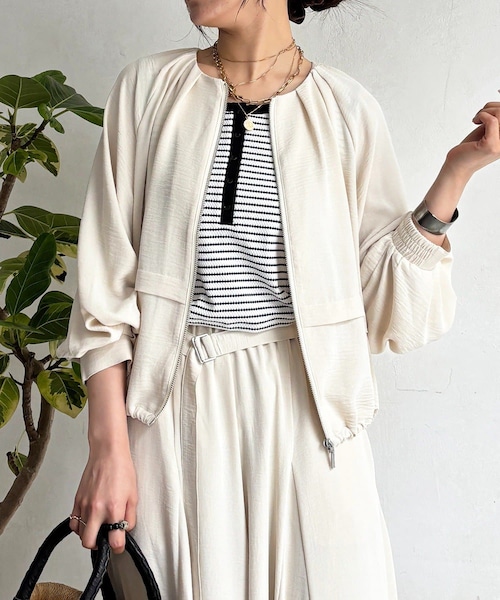 un dix cors(アンディコール)の「麻ライクブルゾン(テーラードジャケット・レディース・ブラック/エクリュ・F)」の2枚目の写真