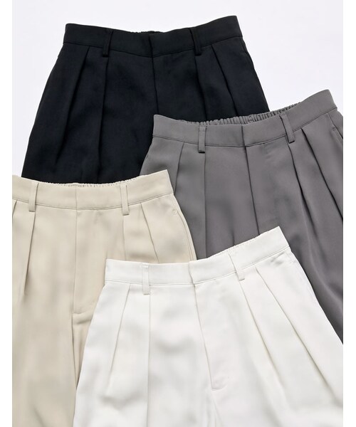 Re:EDIT（リエディ）の「ジョーゼットダブルタックワイドパンツ - パンツ通販 | 人気レディースファッション - Re:EDIT（リエディ）（その他・レディース・ブラック/ホワイト/チャコールグレー/ベージュ・SC/M/MT/L）」の2枚目の写真