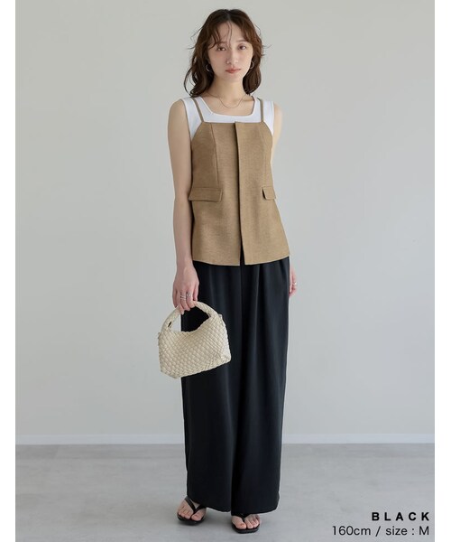 Re:EDIT（リエディ）の「ジョーゼットダブルタックワイドパンツ - パンツ通販 | 人気レディースファッション - Re:EDIT（リエディ）（その他・レディース・ブラック/ホワイト/チャコールグレー/ベージュ・SC/M/MT/L）」の19枚目の写真