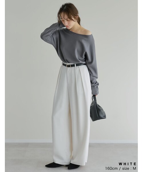 Re:EDIT（リエディ）の「ジョーゼットダブルタックワイドパンツ - パンツ通販 | 人気レディースファッション - Re:EDIT（リエディ）（その他・レディース・ブラック/ホワイト/チャコールグレー/ベージュ・SC/M/MT/L）」の22枚目の写真