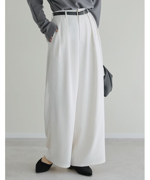 Re:EDIT（リエディ）の「ジョーゼットダブルタックワイドパンツ - パンツ通販 | 人気レディースファッション - Re:EDIT（リエディ）（その他・レディース・ブラック/ホワイト/チャコールグレー/ベージュ・SC/M/MT/L）」の21枚目の写真