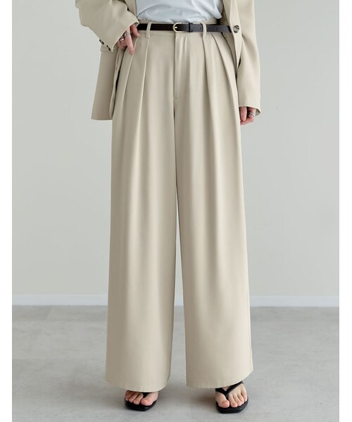 Re:EDIT（リエディ）の「ジョーゼットダブルタックワイドパンツ - パンツ通販 | 人気レディースファッション - Re:EDIT（リエディ）（その他・レディース・ブラック/ホワイト/チャコールグレー/ベージュ・SC/M/MT/L）」の7枚目の写真