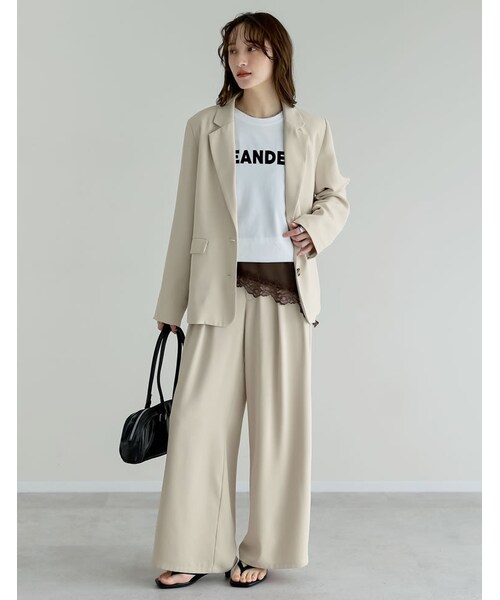 Re:EDIT（リエディ）の「ジョーゼットダブルタックワイドパンツ - パンツ通販 | 人気レディースファッション - Re:EDIT（リエディ）（その他・レディース・ブラック/ホワイト/チャコールグレー/ベージュ・SC/M/MT/L）」の18枚目の写真