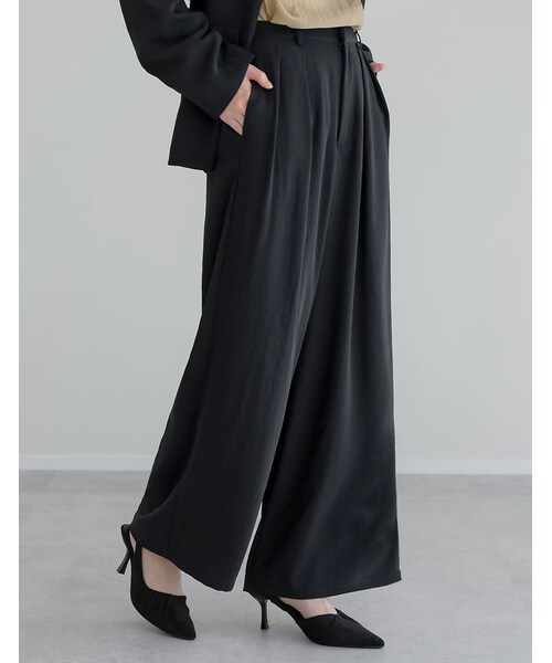 Re:EDIT（リエディ）の「ジョーゼットダブルタックワイドパンツ - パンツ通販 | 人気レディースファッション - Re:EDIT（リエディ）（その他・レディース・ブラック/ホワイト/チャコールグレー/ベージュ・SC/M/MT/L）」の11枚目の写真