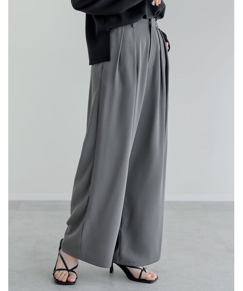 Re:EDIT（リエディ）の「ジョーゼットダブルタックワイドパンツ - パンツ通販 | 人気レディースファッション - Re:EDIT（リエディ）（その他・レディース・ブラック/ホワイト/チャコールグレー/ベージュ・SC/M/MT/L）」の13枚目の写真