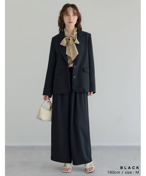 Re:EDIT（リエディ）の「ジョーゼットダブルタックワイドパンツ - パンツ通販 | 人気レディースファッション - Re:EDIT（リエディ）（その他・レディース・ブラック/ホワイト/チャコールグレー/ベージュ・SC/M/MT/L）」の10枚目の写真