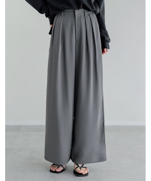 Re:EDIT（リエディ）の「ジョーゼットダブルタックワイドパンツ - パンツ通販 | 人気レディースファッション - Re:EDIT（リエディ）（その他・レディース・ブラック/ホワイト/チャコールグレー/ベージュ・SC/M/MT/L）」の5枚目の写真