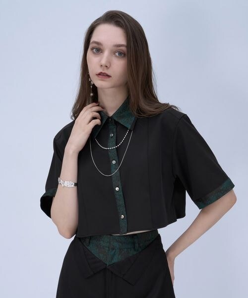 HARE（ハレ）の「ラメアートジャガードショートシャツ（トップス・グレー12/ピンク28/グリーン78/ネイビー88・FREE）」の15枚目の写真