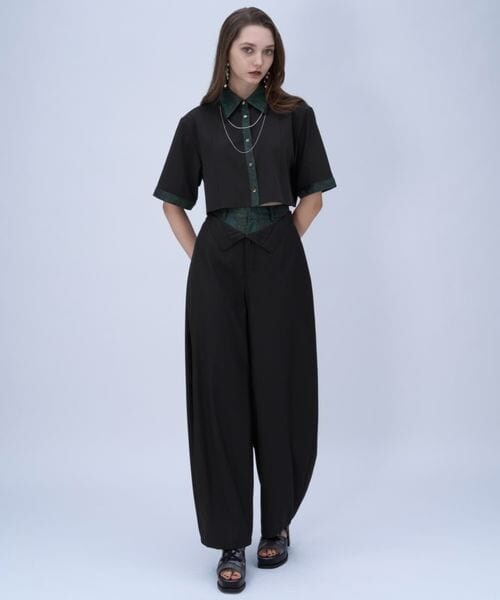 HARE（ハレ）の「ラメアートジャガードショートシャツ（トップス・グレー12/ピンク28/グリーン78/ネイビー88・FREE）」の7枚目の写真