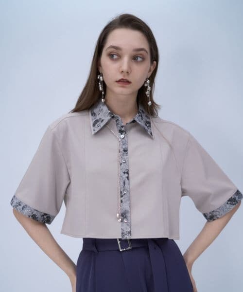 HARE（ハレ）の「ラメアートジャガードショートシャツ（トップス・グレー12/ピンク28/グリーン78/ネイビー88・FREE）」の9枚目の写真