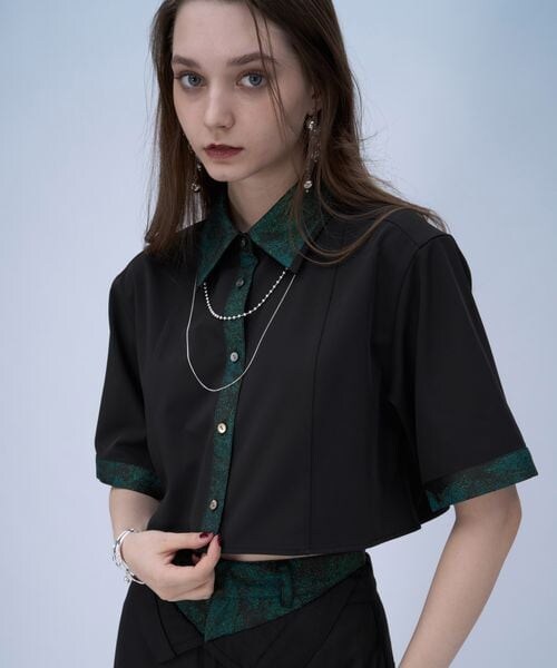 HARE（ハレ）の「ラメアートジャガードショートシャツ（トップス・グレー12/ピンク28/グリーン78/ネイビー88・FREE）」の17枚目の写真