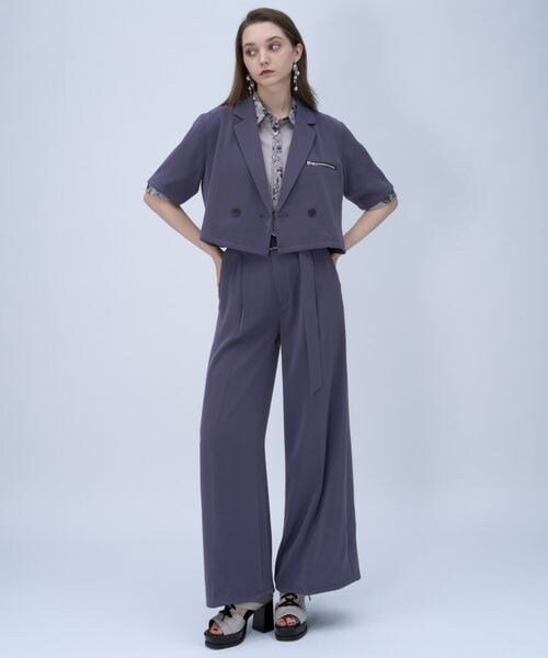 HARE（ハレ）の「ラメアートジャガードショートシャツ（トップス・グレー12/ピンク28/グリーン78/ネイビー88・FREE）」の5枚目の写真