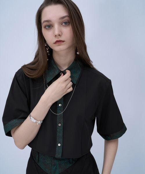 HARE（ハレ）の「ラメアートジャガードショートシャツ（トップス・グレー12/ピンク28/グリーン78/ネイビー88・FREE）」の16枚目の写真