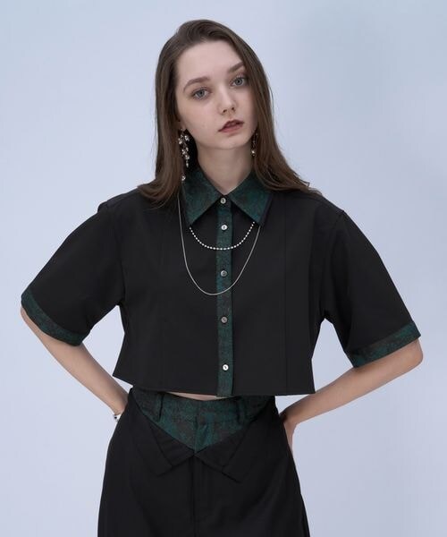 HARE（ハレ）の「ラメアートジャガードショートシャツ（トップス・グレー12/ピンク28/グリーン78/ネイビー88・FREE）」の14枚目の写真