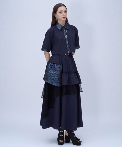 HARE（ハレ）の「ラメアートジャガードショートシャツ（トップス・グレー12/ピンク28/グリーン78/ネイビー88・FREE）」の8枚目の写真