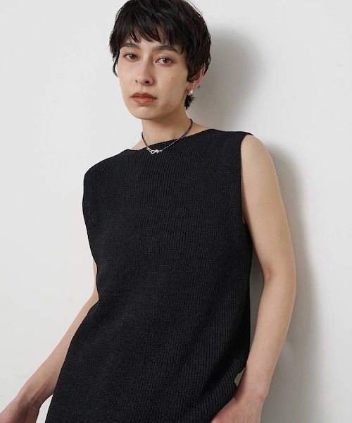 Whim Gazette（ウィムガゼット）の「ペーパーノースリーブニット（ニット/セーター・レディース・モカ/ブラック/ベージュ・F）」の2枚目の写真