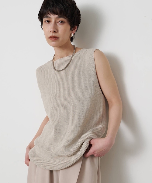 Whim Gazette（ウィムガゼット）の「ペーパーノースリーブニット（ニット/セーター・レディース・モカ/ブラック/ベージュ・F）」の3枚目の写真